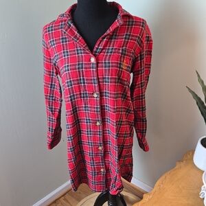 Ralph Lauren Christmas Red Plaid Button-Up Shirt Dress